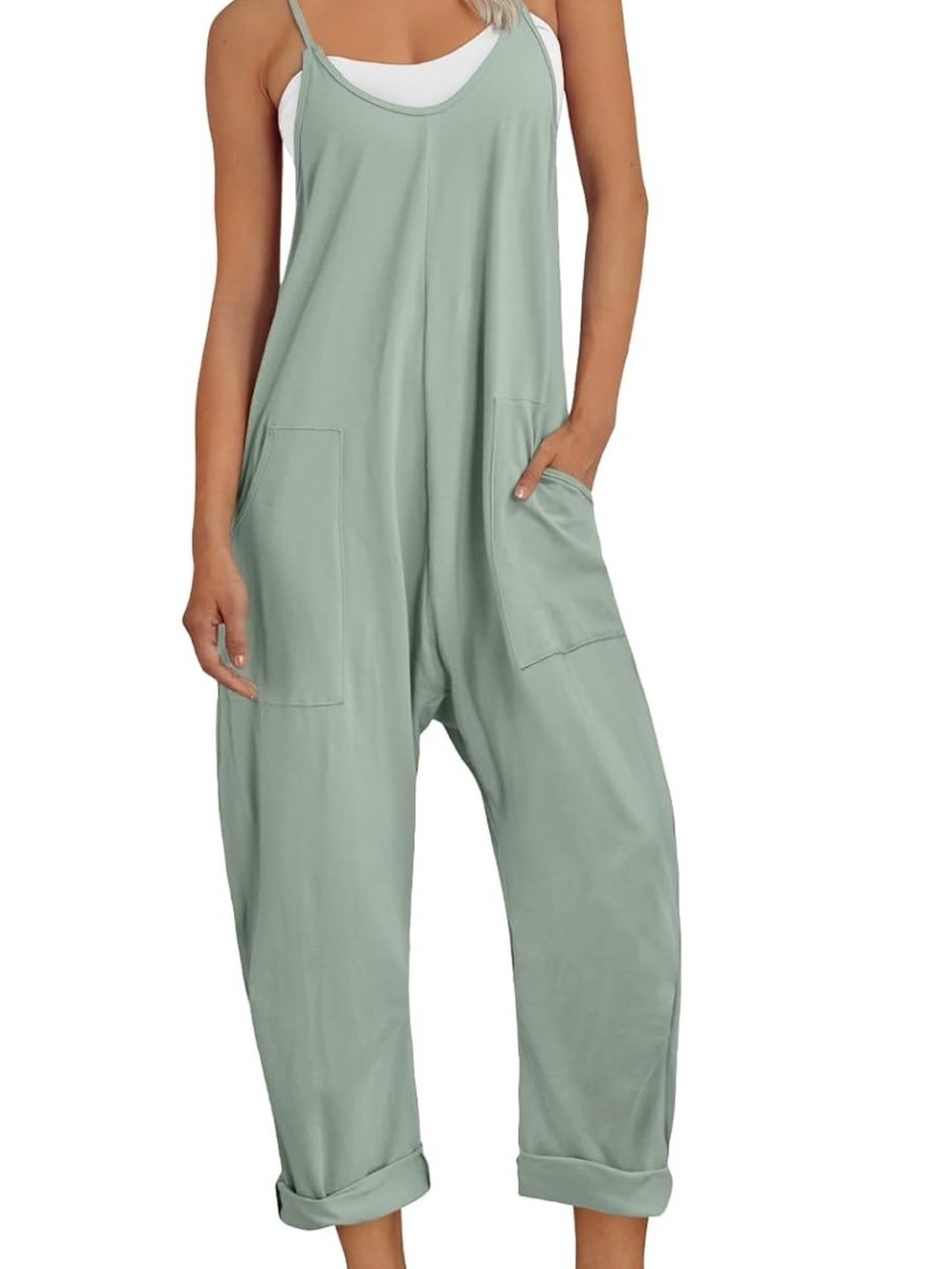 Automet Light Sage Green Women's Relaxed Cami Jumpsuit